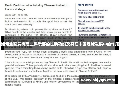如何全面解析建业俱乐部的性质功能及其在中国足球发展中的作用